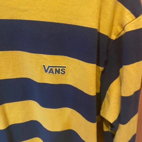 Vans Striped Yellow and Navy Long Sleeve Mens Size L - Picture 1 of 4